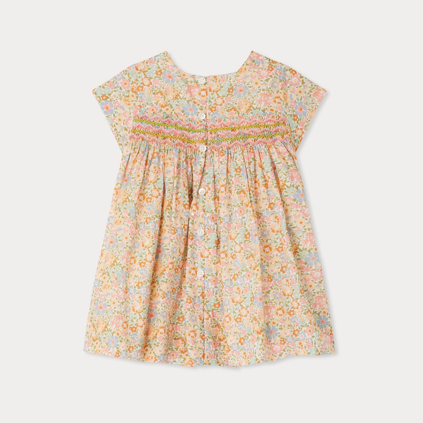 女婴粉色碎花棉连衣裙