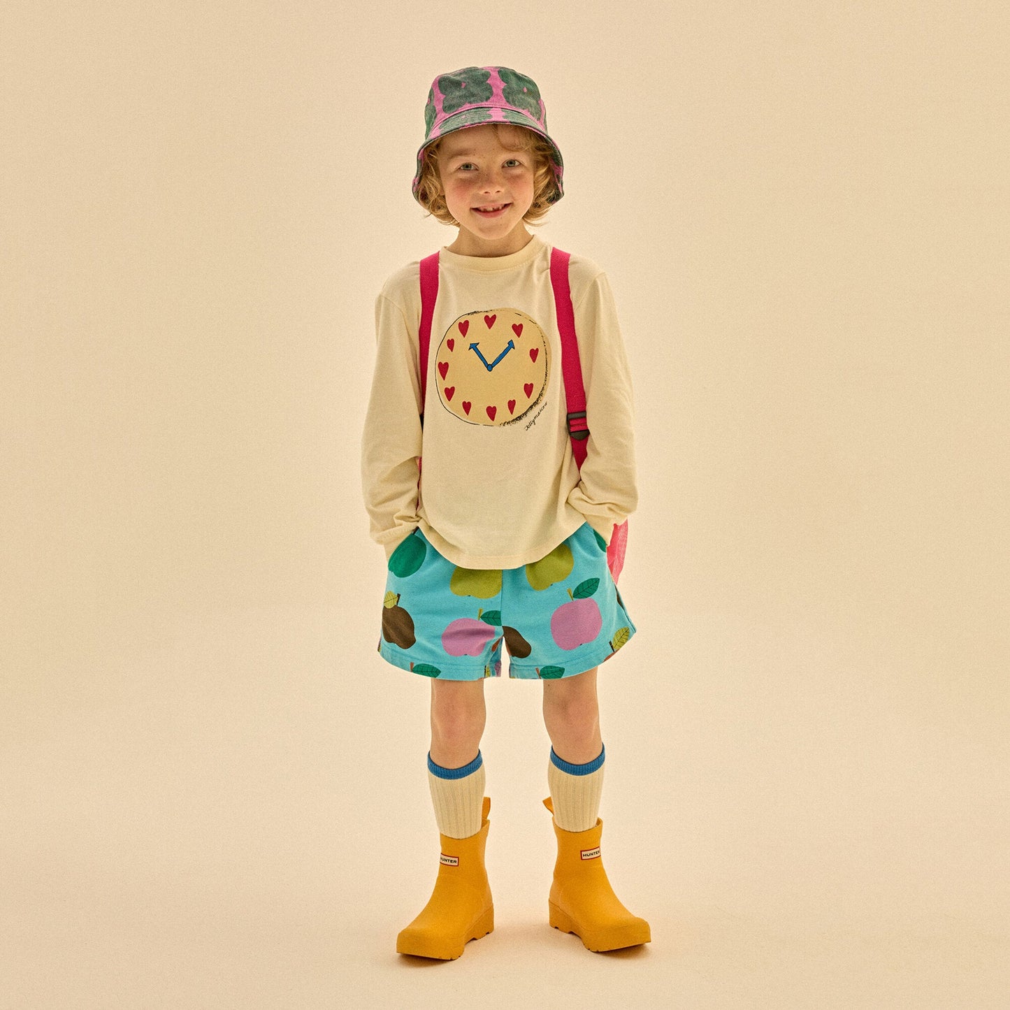 儿童蓝色印花棉短裤