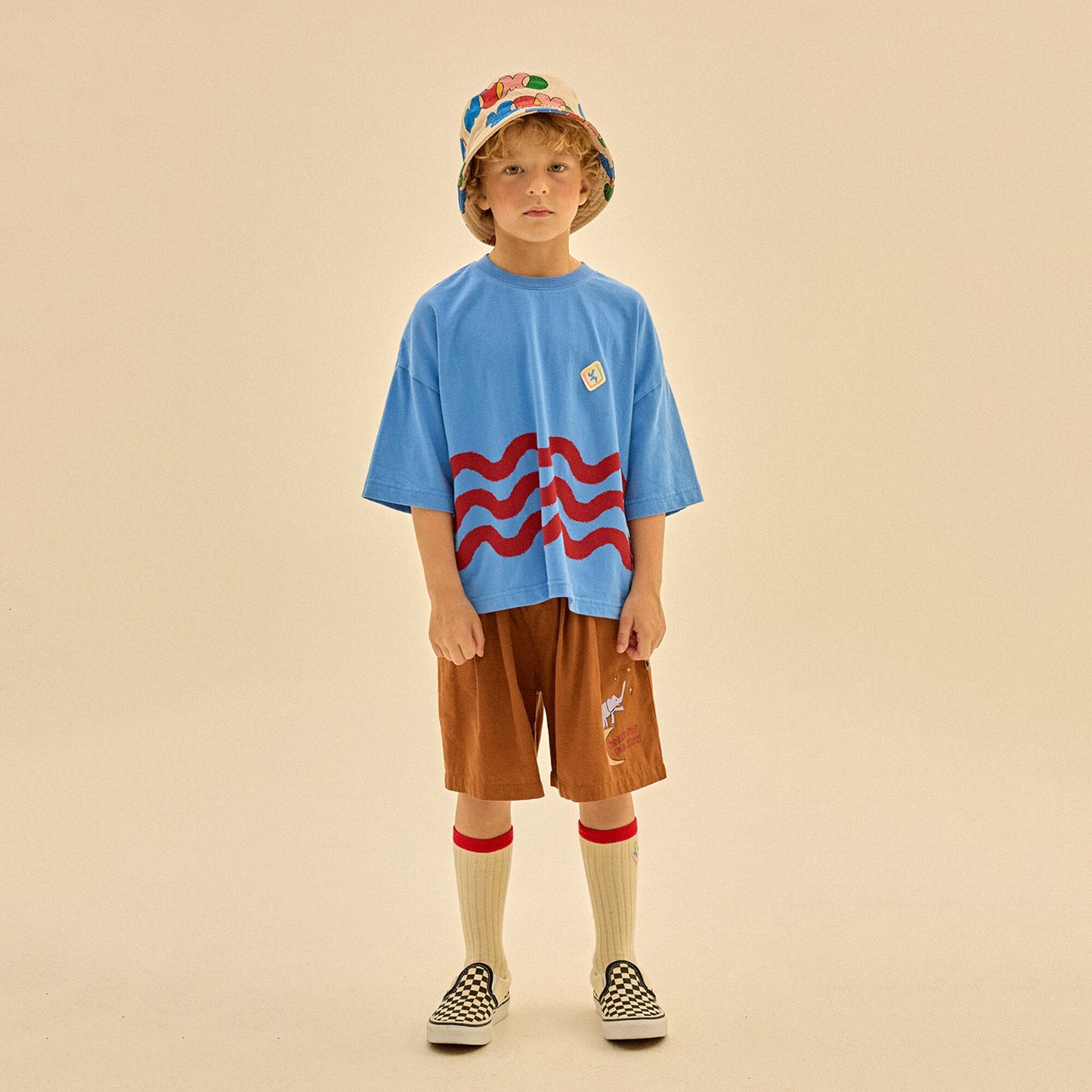 儿童蓝色波纹棉T恤
