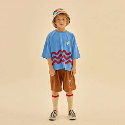 儿童蓝色波纹棉T恤