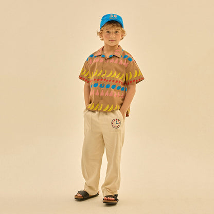 儿童棕色印花棉衬衫