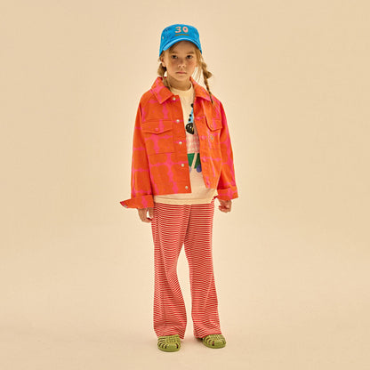 儿童红色条纹棉长裤