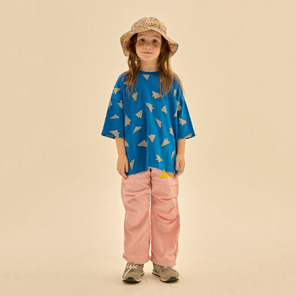 儿童蓝色纸飞机棉T恤