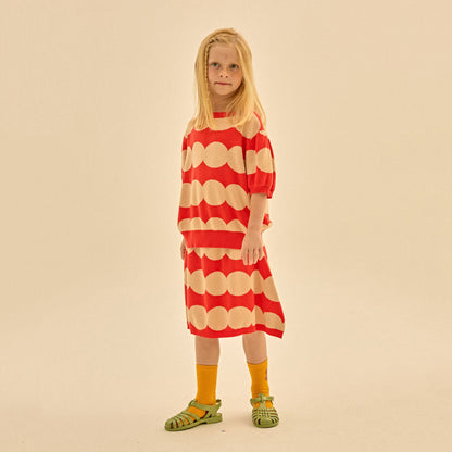 女童红色圆点针织T恤