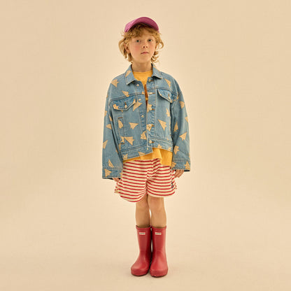 儿童红色条纹棉短裤