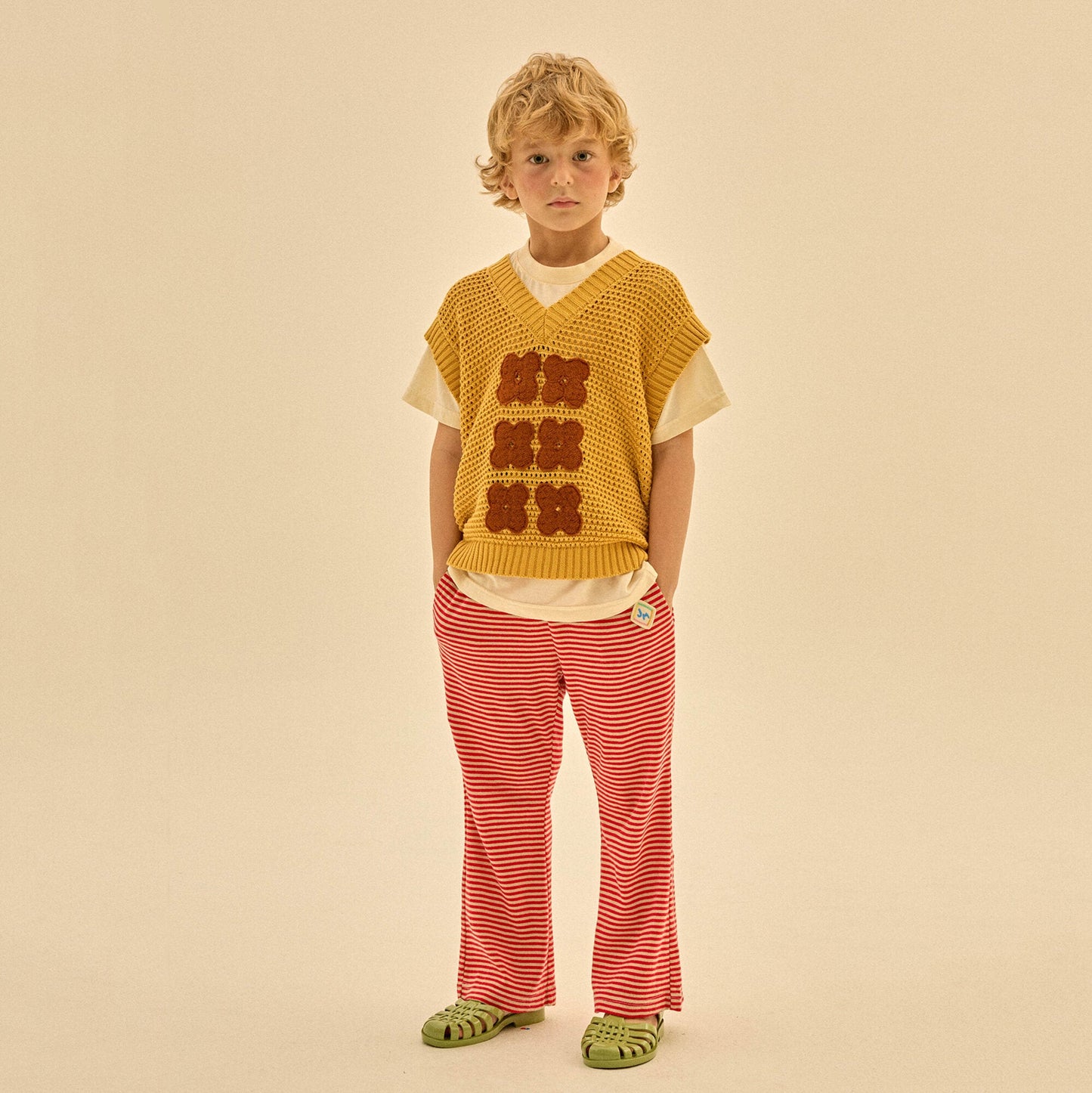 儿童红色条纹棉长裤