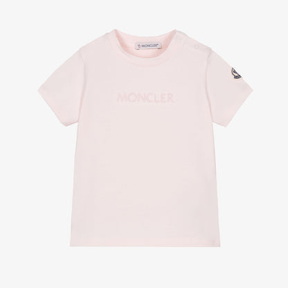 女婴浅粉色刺绣Logo棉T恤