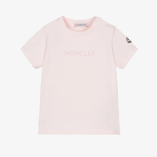 女婴浅粉色刺绣Logo棉T恤