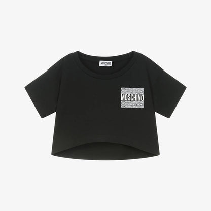 女童黑色印花Logo棉T恤