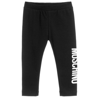 Baby Girls Black Cotton Logo Leggings