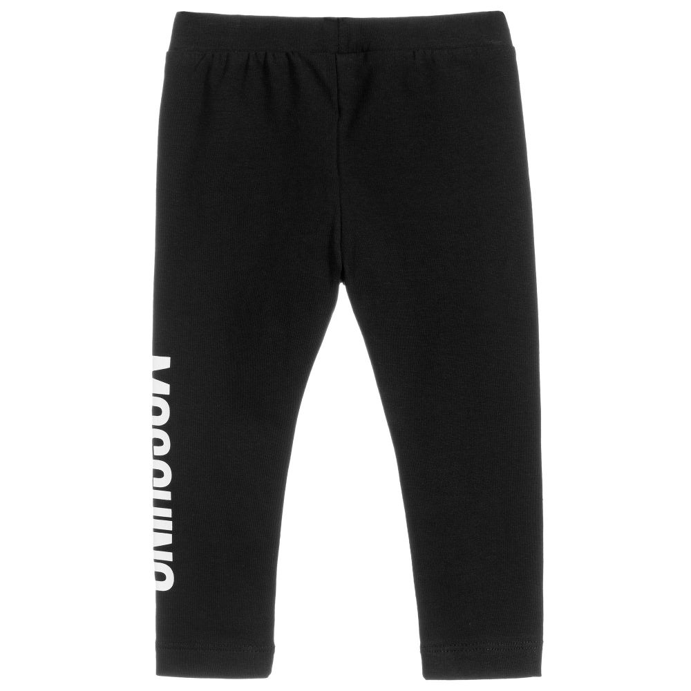 Baby Girls Black Cotton Logo Leggings