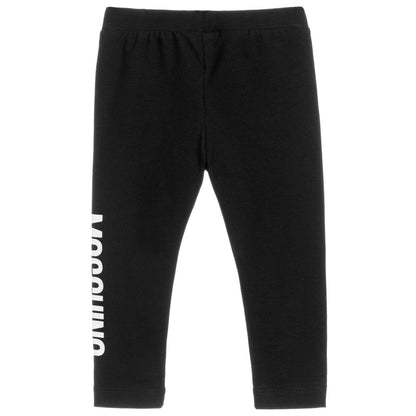 Baby Girls Black Cotton Logo Leggings