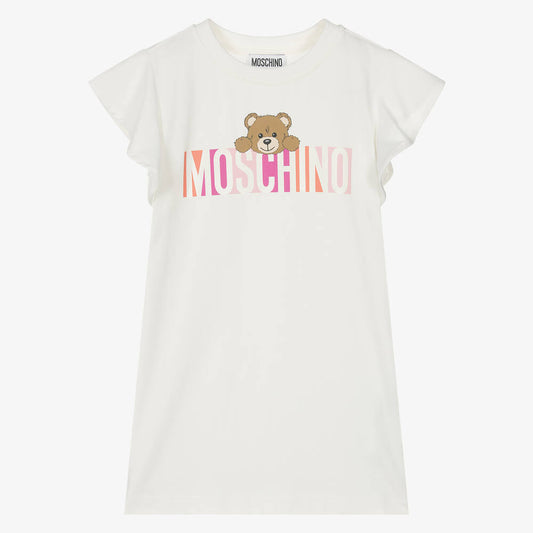 女童白色印花Logo棉连衣裙