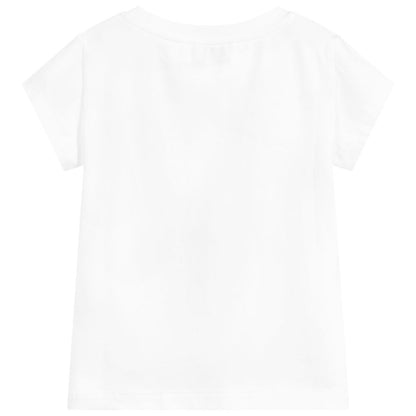 Girls White Cotton Logo T-Shirt