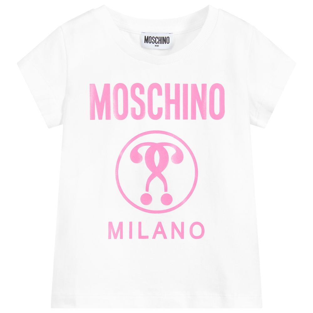 Girls White Cotton Logo T-Shirt