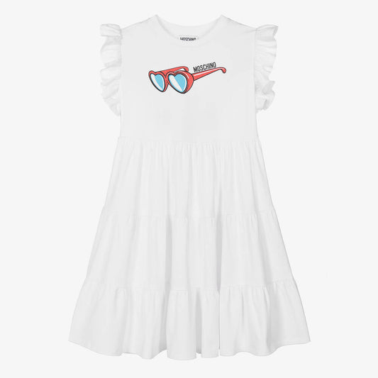 女童白色印花棉连衣裙