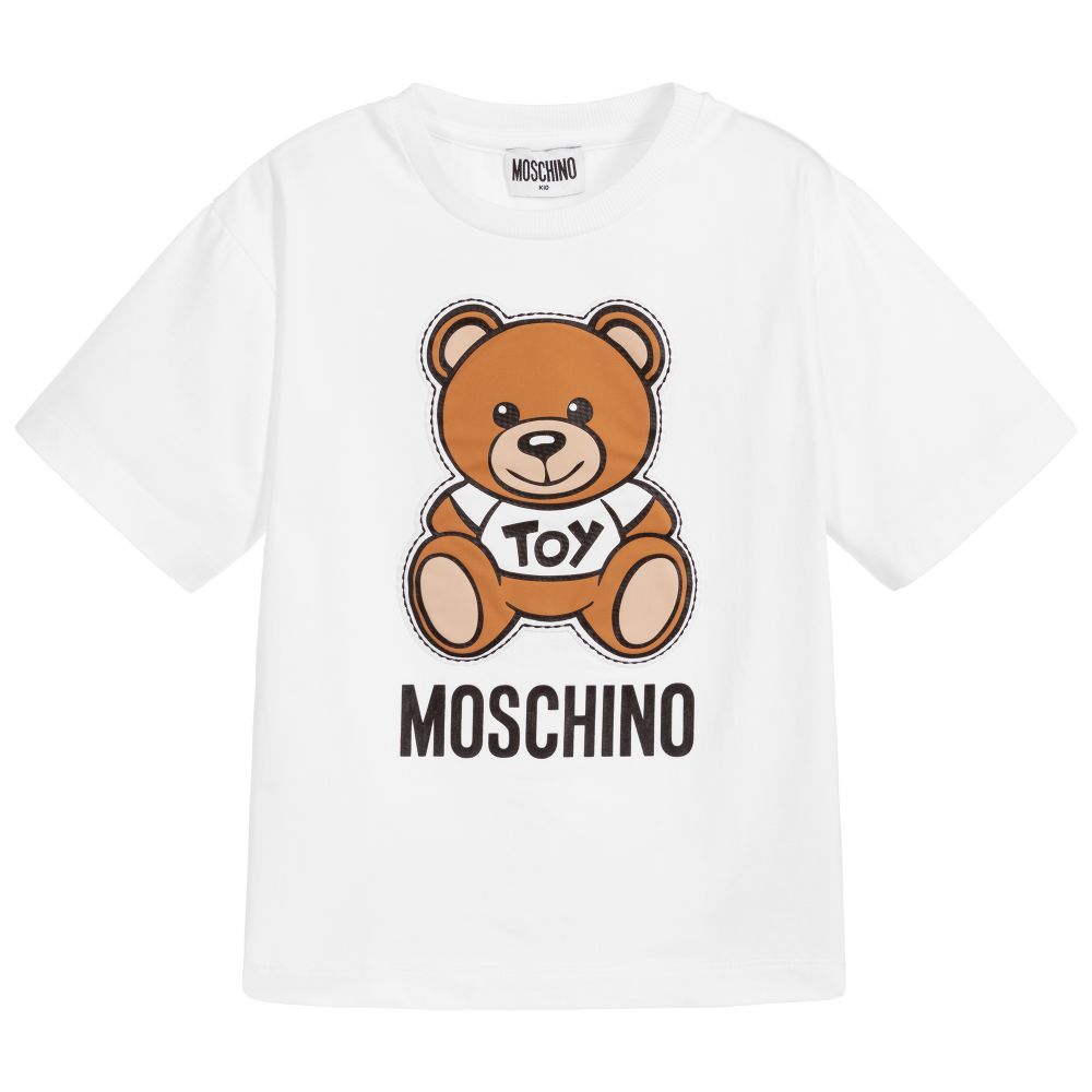 Girls White Cotton Teddy Bear T-Shirt