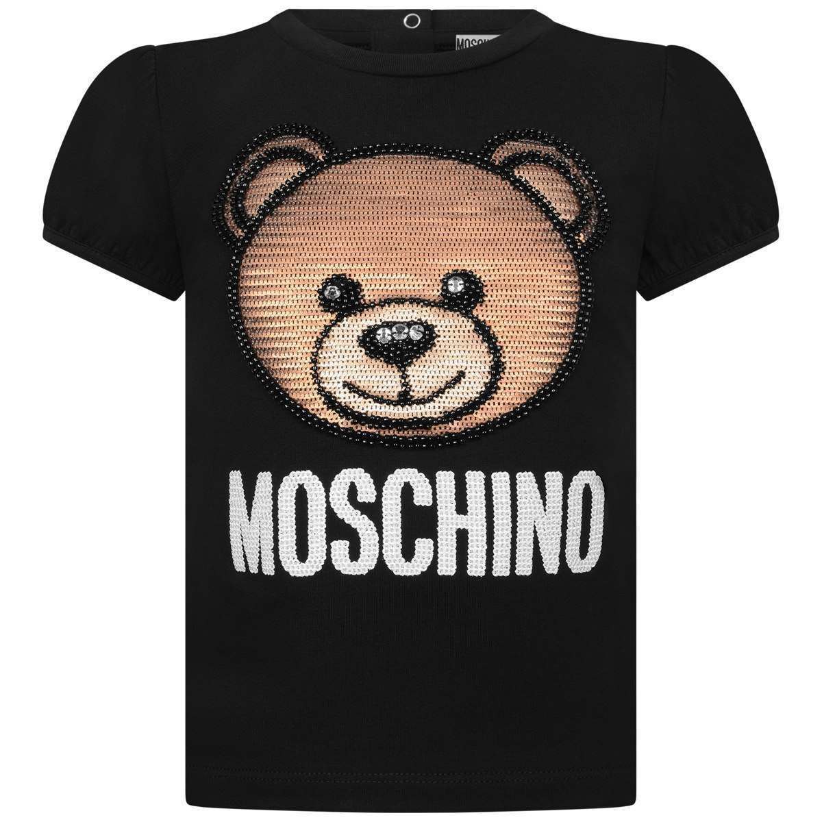 Baby Girls Black Cotton Teddy T-Shirt