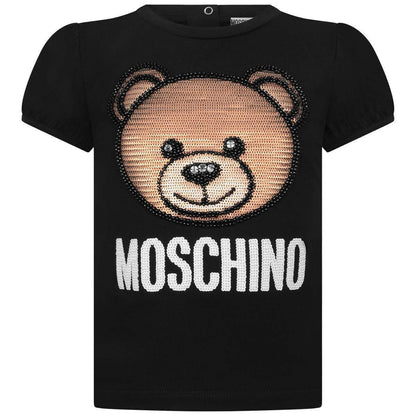 Baby Girls Black Cotton Teddy T-Shirt
