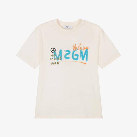 男童奶油白Logo棉T恤