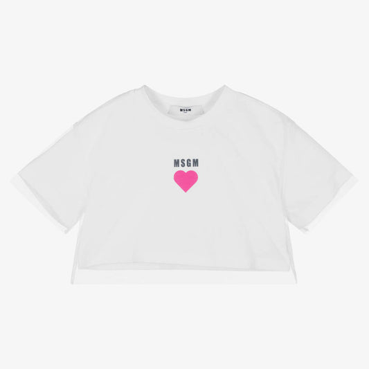 女童白色Logo棉T恤