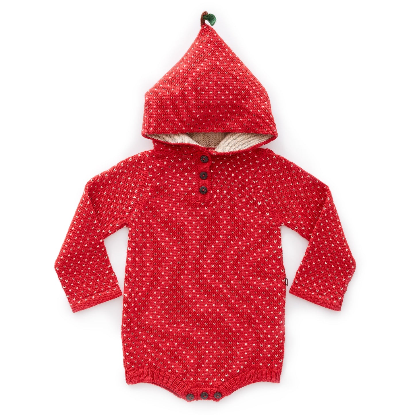 Baby Girls Red & Beige Baby Alpaca Hooded Onesie