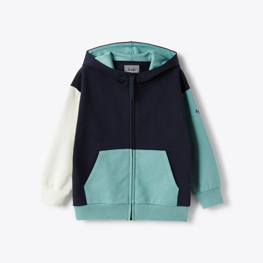 男童蓝色连帽拉链夹克