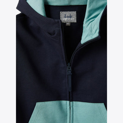 男童蓝色连帽拉链夹克