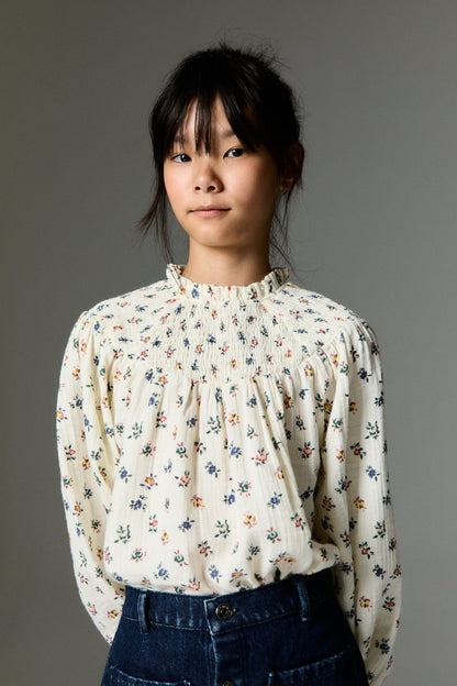 女童奶油白碎花棉上衣