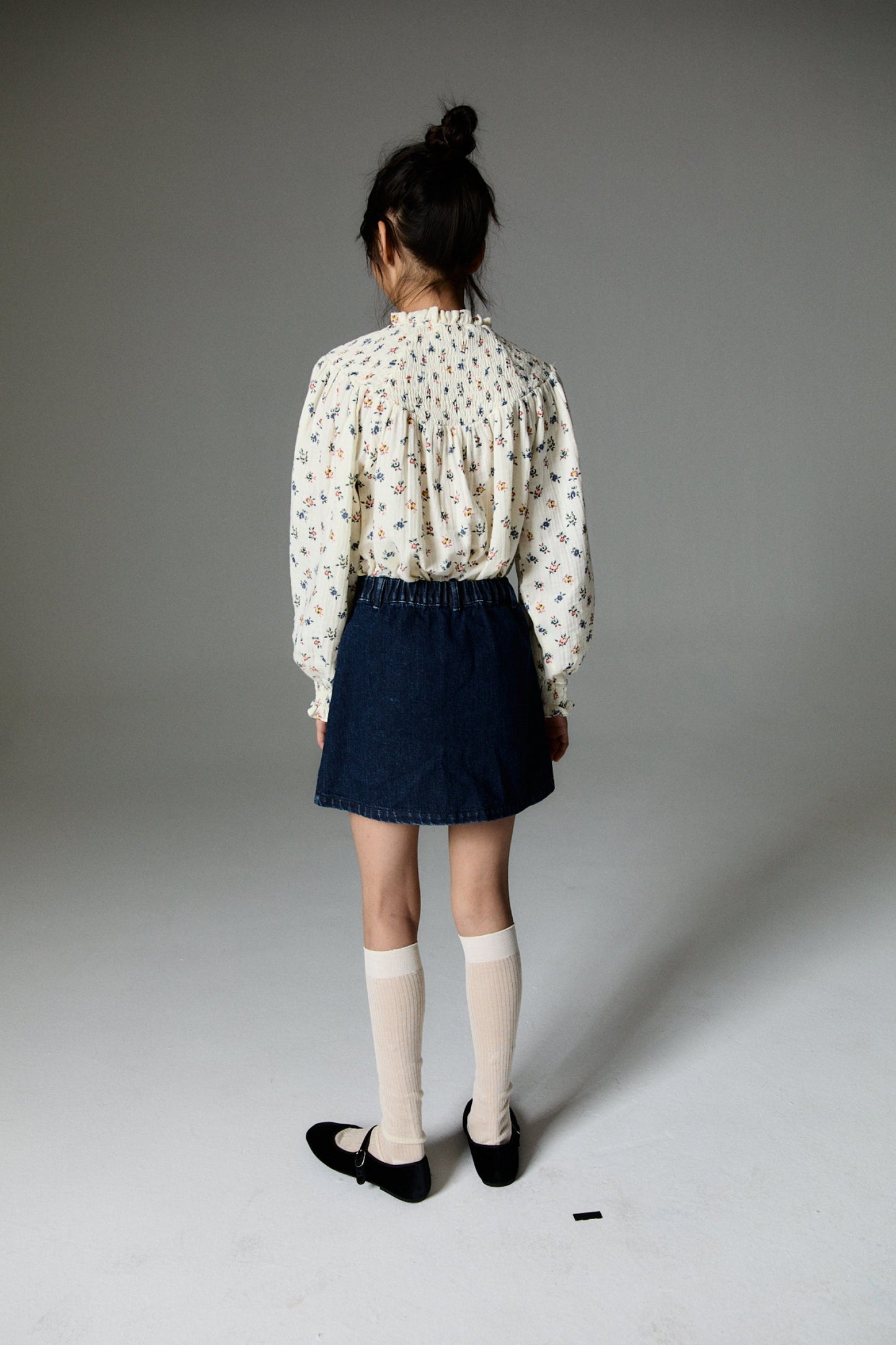 女童奶油白碎花棉上衣