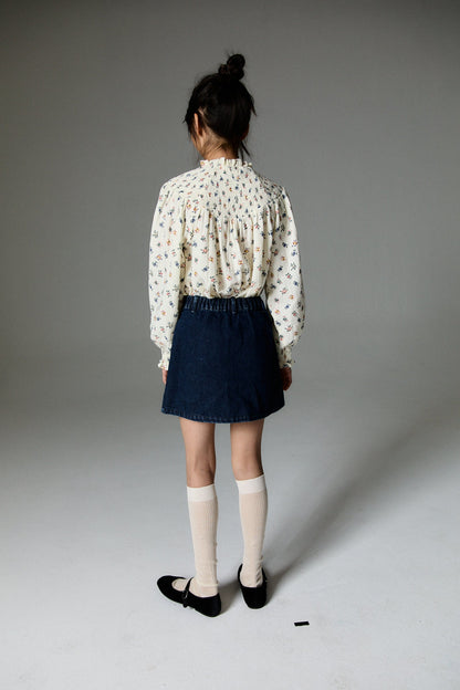 女童奶油白碎花棉上衣