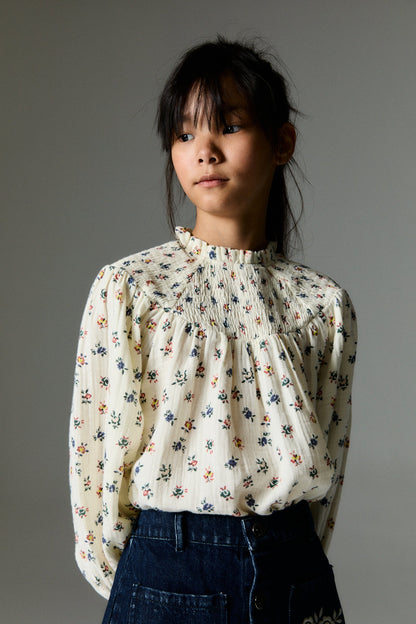 女童奶油白碎花棉上衣