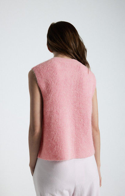 女士圆领纽扣式短款无袖背心