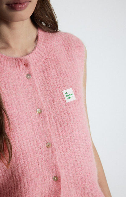 女士圆领纽扣式短款无袖背心