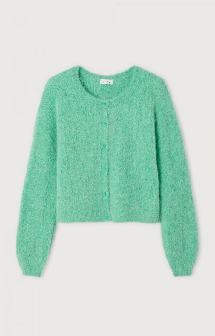 女士绿色羊驼毛针织开衫