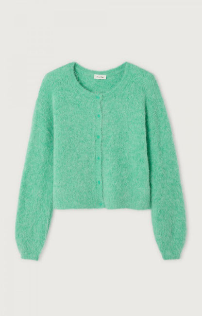 女士绿色羊驼毛针织开衫