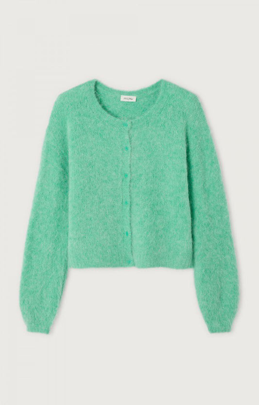 女士绿色羊驼毛针织开衫