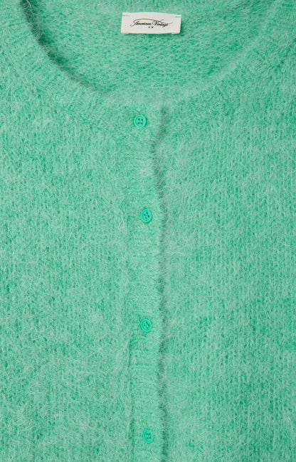 女士绿色羊驼毛针织开衫