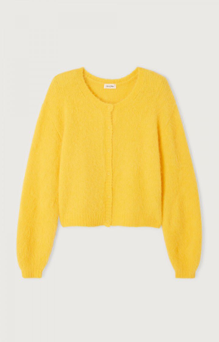 女士黄色羊驼毛针织开衫