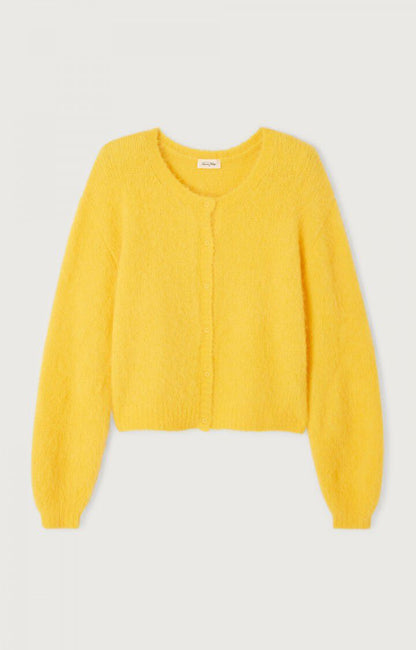 女士黄色羊驼毛针织开衫