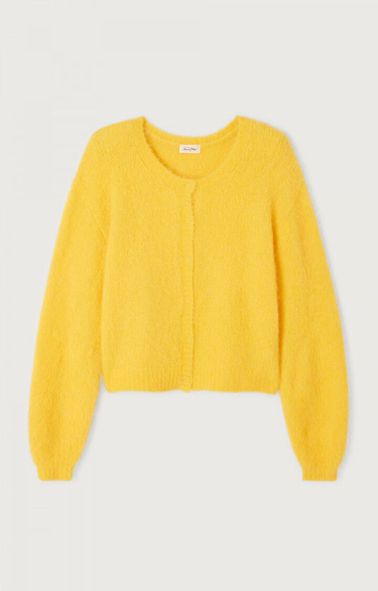 女士黄色羊驼毛针织开衫