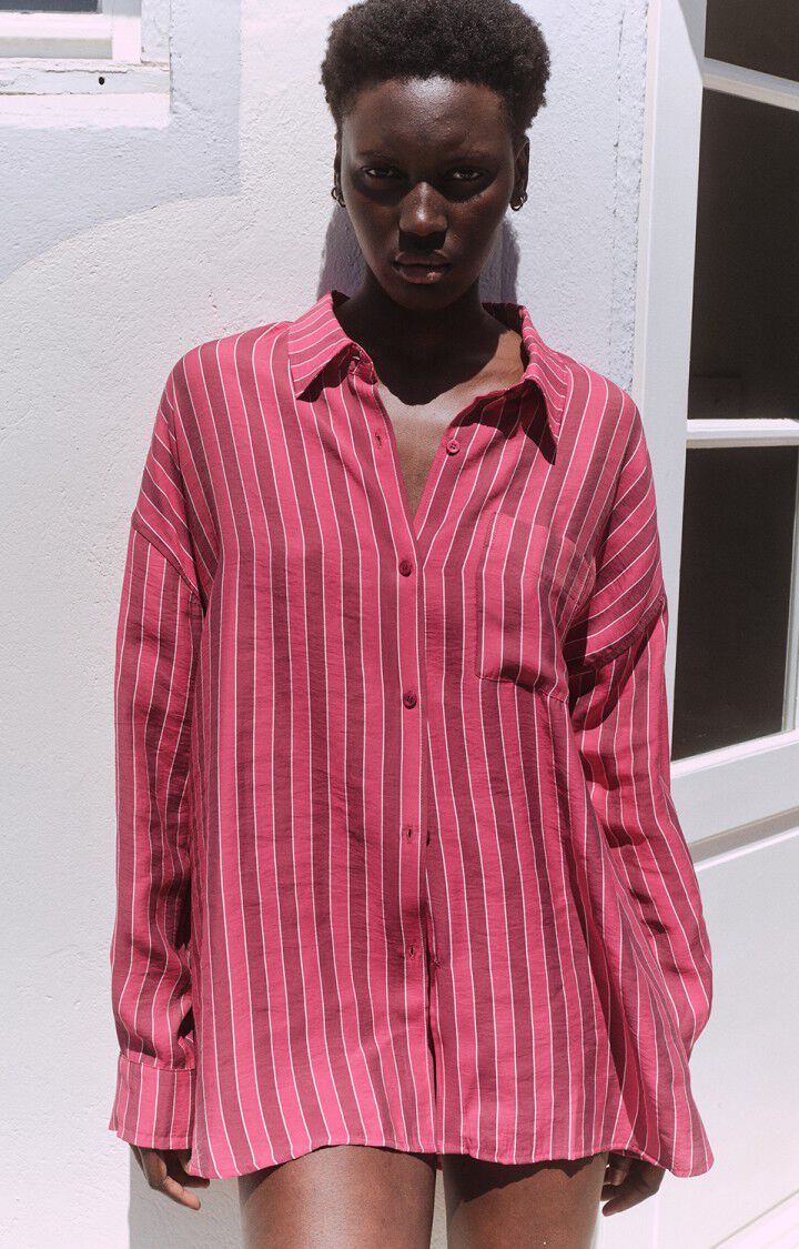 女士长款宽松纽扣领印花衬衫