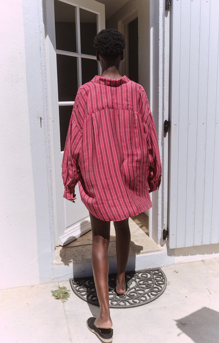 女士长款宽松纽扣领印花衬衫