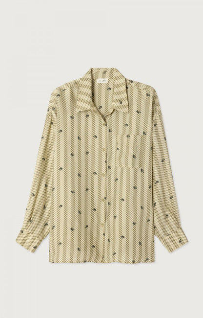 女士长款宽松纽扣领印花衬衫