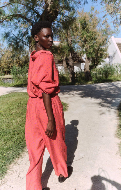 女士低腰宽长条纹印花裤