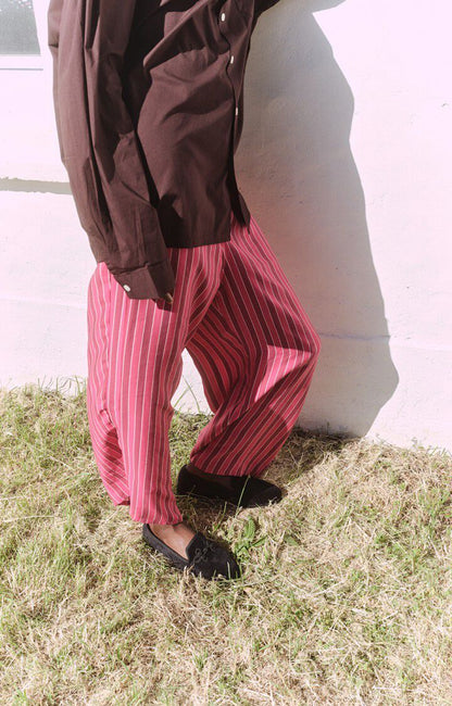 女士低腰宽长条纹印花裤