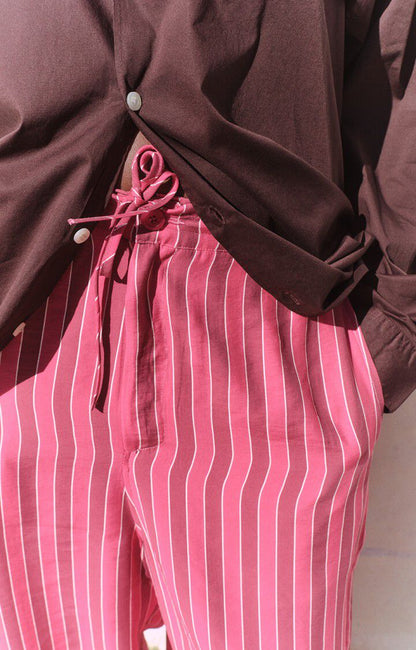 女士低腰宽长条纹印花裤