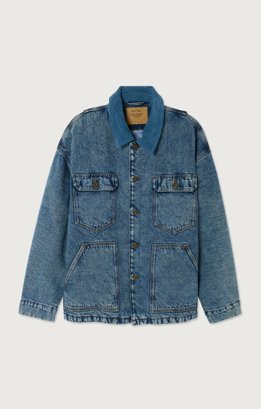 VESTE MI-LONGUE DROITE ML COL CHEMISE BOUTONNEE