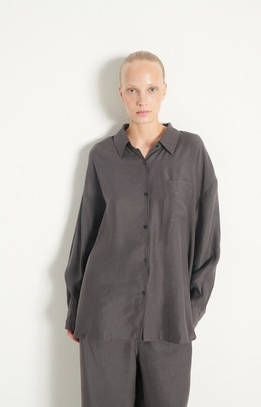 CHEMISE LONGUE AMPLE ML COL BOUTONNE