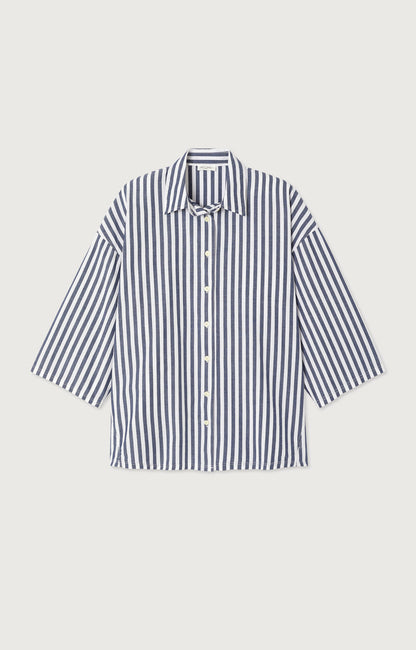 CHEMISE LONGUE AMPLE MANCHES 7/8 COL BOUTONNE RAYE